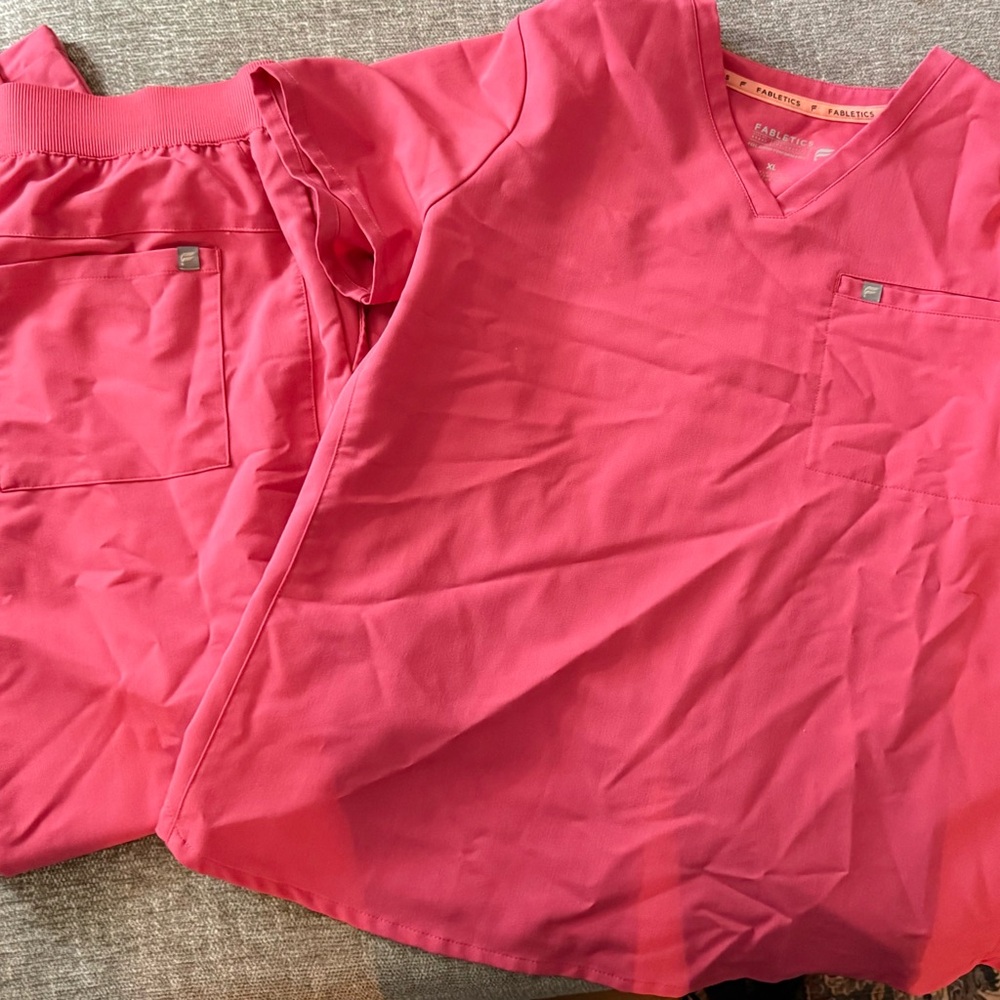 Fabletics Hot Pink Scrub Top and Pants Set